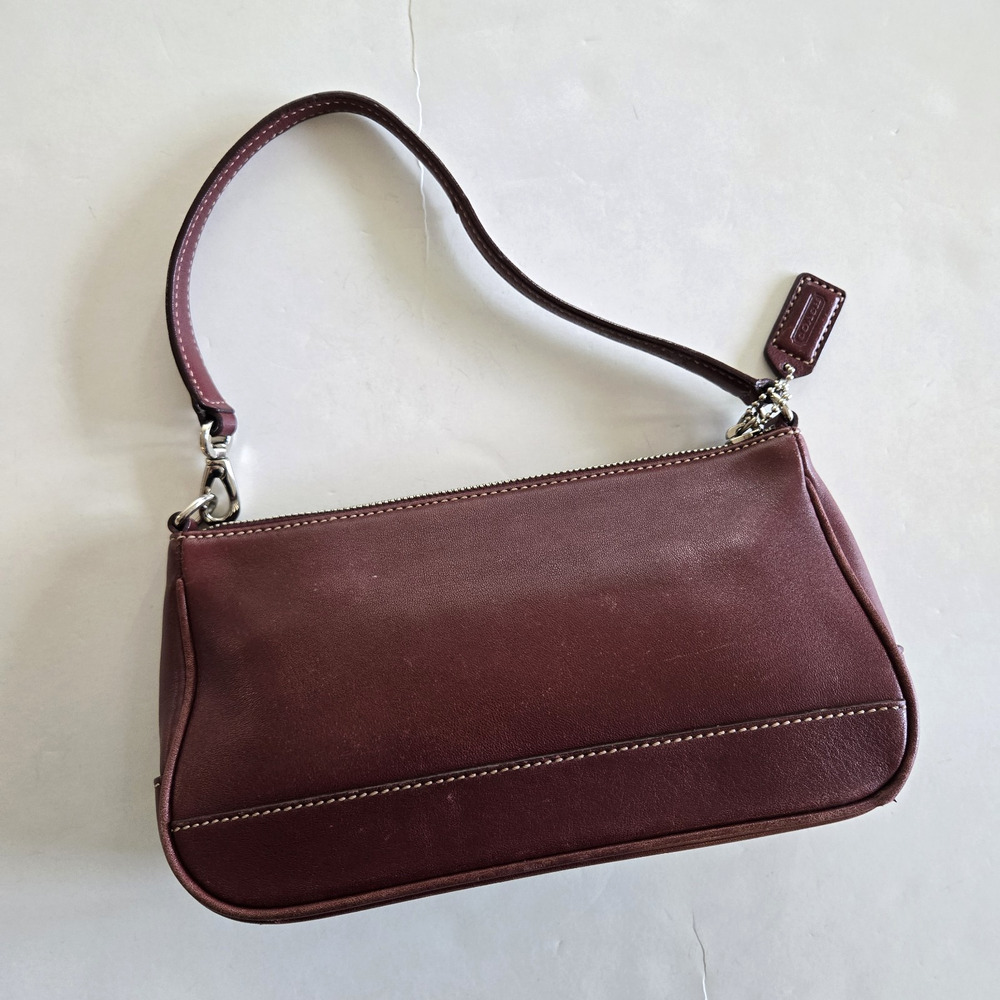 Coach Vintage Hampton Demi Baguette Mahogany Brown Leather Mini Bag Wristlet Y2K